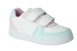 Sneakersy GEOX B555MA z turkusem dziewczęce sportowe półbuty membrana oddychające białe półbuty na rzep