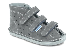 Dziecięce specjalistyczne obuwie profilaktyczne Adamki popiel skórzane z odwróconym klinem