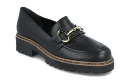 Czarne mokasyny damskie Ryłko E2R17_BV skórzane czarne na grubej podeszwie loefersy