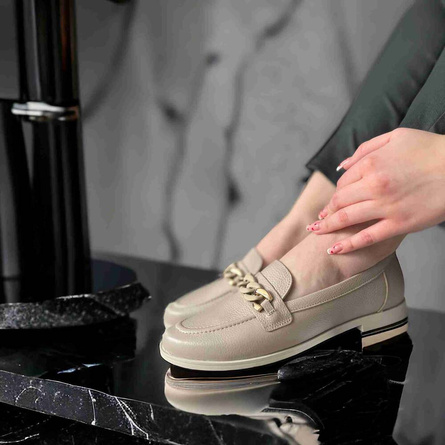 Mokasyny Ryłko beżowe 1MR44 RELAX płaska podeszwa skórzane eleganckie damskie półbuty