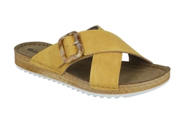 Klapki INBLU VO 12 ze skórzaną wkładką żółte z białą podeszwą