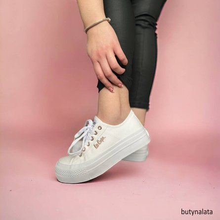 Białe trampki damskie Lee Cooper LCW-24-31-2725L trampki na platforma tenisówki złote dodatki