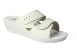 Klapki damskie z żelową wkładką OrtoMed 2814 beż obuwie sanitarne medyczne