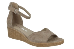 Ryłko skórzane sandały na koturnie welur