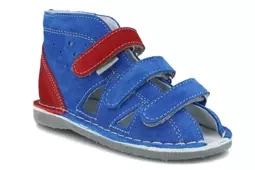 Kapcie Danielki S104 skórzane obuwie profilaktyczne chłopięce niebieski czerwony