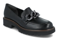 Czarne mokasyny damskie loefersy Ryłko E2R17_9SC klasyczne na grubej podeszwie