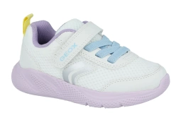 Białe sneakersy GEOX B454TD dla dziewczynki sportowe półbuty oddychające i przewiewne  z membraną fioletowa podeszwa