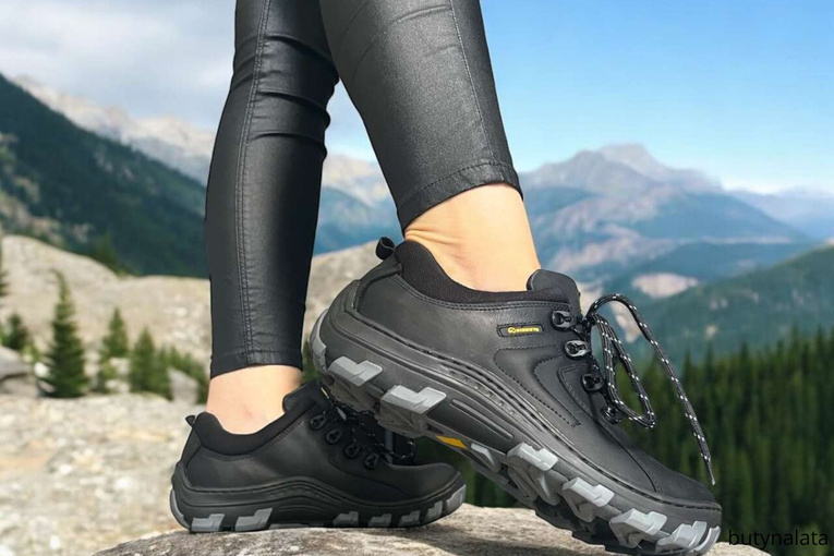 Buty trekkingowe niskie Krisbut 5648 skórzane czarne do kostki