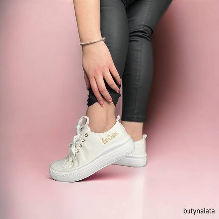 Białe trampki na grubej podeszwie Lee Cooper LCW-24-44-2462L letnie do kostki
